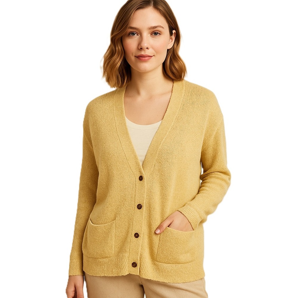 Willow & Root Womens M Gold‎ Textured Knit Button Front Cardigan Sweater